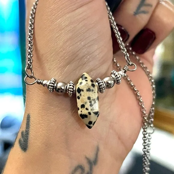 π΄Handmade Double terminated dalmatian jasper gems adjustable choker necklace - Picture 8 of 10